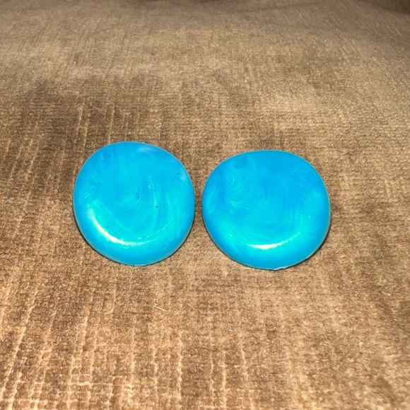 Vintage Teal Blue Round Stud Earrings - Picture 1 of 8